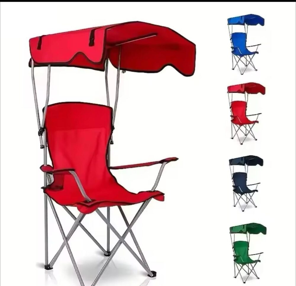 Chaise Pliante avec Pare-soleil et Porte-gobelet – Idéale pour Camping, Pêche, Plage et Pique-nique