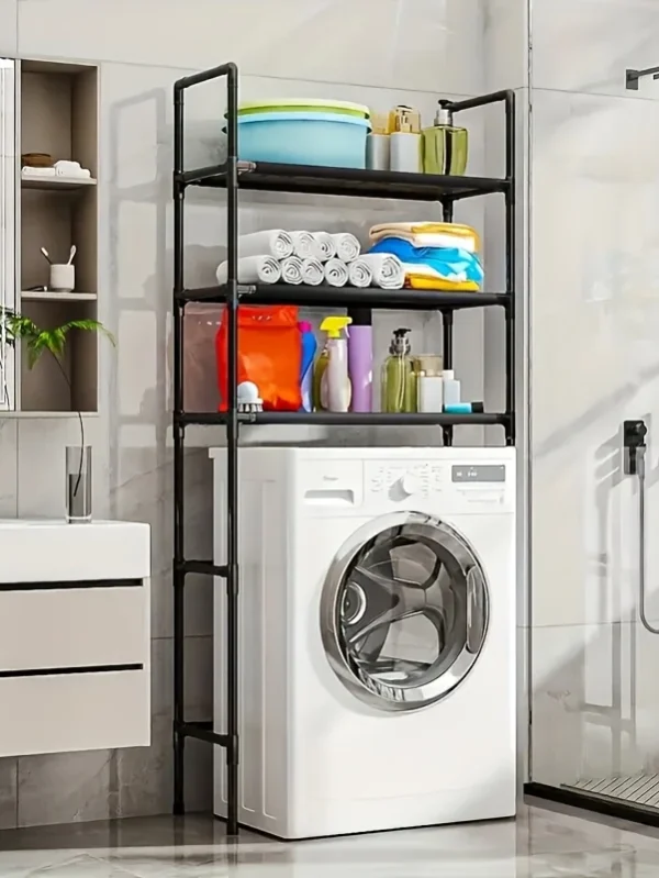 Étagère de Rangement Buanderie & Salle de Bain à 3 Niveaux - Support Métal Réglable pour Machine à Laver, Toilettes & Produits Ménagers - Robuste, Antirouille, Gain de Place, Facile à Assembler