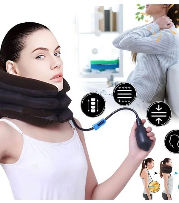 Oreiller collier de soutien cervical gonflable et réglable pour soulager la douleur au cou et colonne vertébrale