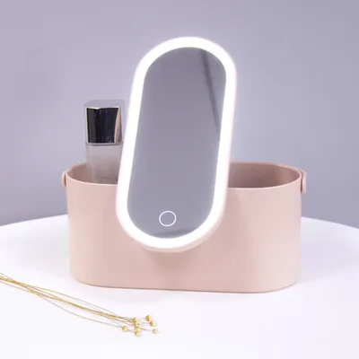 Miroir de maquillage tactile LED intelligent, boîte de rangement portable pour cosmétiques, organisateur de maquillage ultra chic